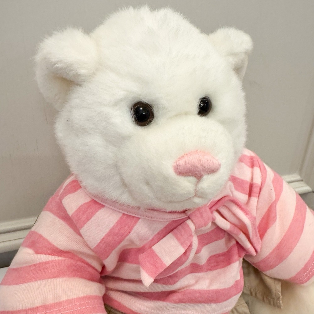 Vintage Build A Bear White Teddy Bear Plush Pink Nose Outfit Skirt BABW - Picture 2 of 7